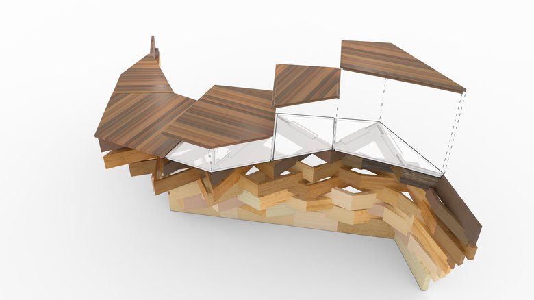 3D-ontwerp voor de houten ontvangstbalie