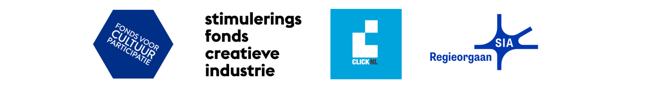 Logo's Fonds voor Cultuurparticipatie, Stimuleringsfonds Creatieve Industrie, CLICKNL en Regieorgaan SIA